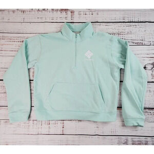 Columbia Trek Sweatshirt Women Medium Mint Blue Cropped 1/2 Zip French Terry